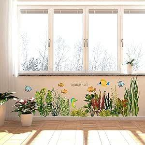 Green Fresh Plant Wall Stickers DIY Ocean Coral Reef and Seaweed for Home Bedroom Bathroom Classroom Decorations Ocean Coral Reef, Ocean Coral, Dining Room Windows, Diy Wall Stickers, Sofa Wall, Wall Stickers Bedroom, The Last Picture Show, Window Room, Planted Aquarium