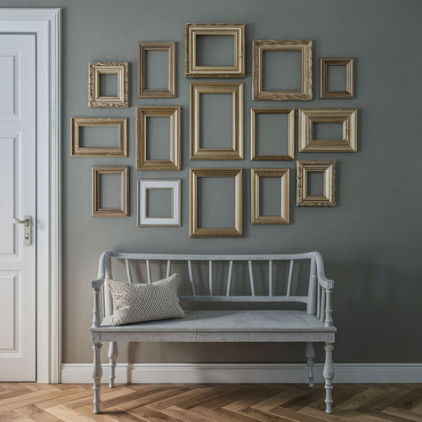 24 Ways to Decorate with Empty Frames Empty Frame Ideas, Empty Frames On Wall, Empty Frames On Wall Decor Ideas, Empty Frames Decor, Empty Picture Frames, Expensive Artwork, Empty Frame, Old Picture Frames, Empty Frames