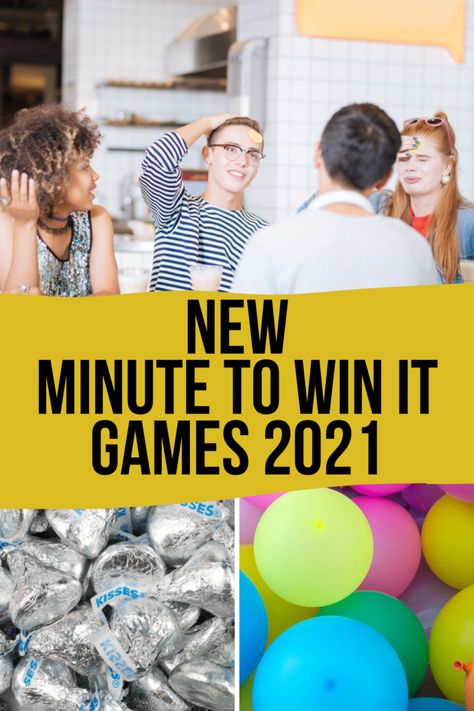 43 Minute to Win It Games With Instructions {NEW for 2021!} - Fun Party Pop Group Minute To Win It Games Team Building, Teen Minute To Win It, Youth Minute To Win It Games, Party Minute To Win It Games, School Minute To Win It Games, Best Minute To Win It Games For Adults, Part Games For Adults, Minute To Win It Games For Large Groups, Minute To Win It Team Building