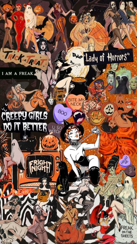 #creepy #horror #horrorcore #halloween #vintage #freakycore #creepycore #art #wallpaper #collageart Halloween Pin Up Wallpaper, Horrorcore Wallpaper, Halloween Wallpaper Iphone Scary, Horror Movies Wallpaper, Vintage Halloween Wallpaper, Creepy Wallpaper, Halloween Pin Up, Creepy Core, Halloween Wallpapers