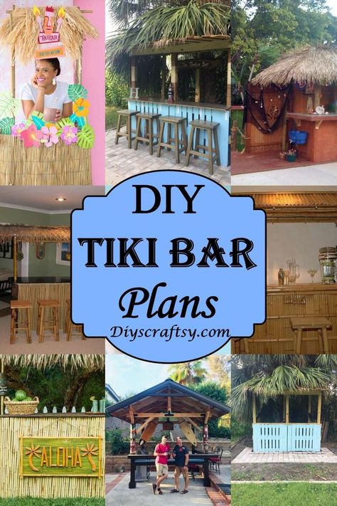 DIY Tiki Bar Plans Tiki Bar Decor Ideas, Diy Tiki Bar Ideas, Outdoor Tiki Bar Ideas Backyards, Pool Bar Ideas Backyard, Tiki Bar Plans, Diy Patio Bar, Diy Tiki Bar, Pool Bar Ideas, Outdoor Bar Plans