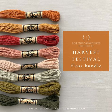 Say hello to FALL with the Harvest Festival floss bundle. Featuring 8 DMC floss colors, this autumn inspired floss palette will make your next embroidery project so much fun. Each floss bundle contains 8 carefully selected colors. You will receive a full skein of each color. This listing is for the Harvest Festival Floss Bundle. © And Other Adventures Embroidery Co. All Rights Reserved. Embroidery Thread Colors, Dmc Color Combinations, Dmc Floss Chart Color Palettes, Embroidery Floss Color Combos, Dmc Color Palette Embroidery, Dmc Thread Color Palettes, Embroidery Color Combinations, Dmc Embroidery Floss Color Palettes, Embroidery Palette