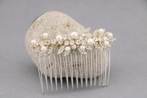 Side Comb Wedding Hair, Pearl Drop Bridal Earrings, Gold Veil, Veil Comb, Drop Bridal Earrings, Pearl Hair Comb Wedding, Blue Wedding Hair, Gold Hair Comb Wedding, Pearl Drop Earrings Bridal