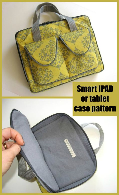 Smart IPAD or tablet case sewing pattern. Sewing pattern for this Ipad case. One of the best tablet cases/bag sewing patterns you'll find. Beautiful professional finish on this bag. Great value pattern. Could be adapted for lots of ideas and sizes. #SewModernBags Tablet Pouch Pattern, Bible Case Sewing Pattern, Tablet Cases Diy, Tablet Case Pattern, Ipad Carrying Case, Ipad Travel Case, Ipad Case Pattern, Kids Tablet Case, Bag Sewing Patterns