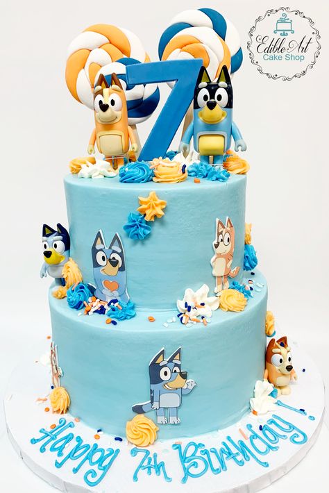 Bluey Treats, Bluey Birthday Party Cake, Bingo Cake, Fiesta Bluey, Baby Boy Birthday Themes, Sprinkles Birthday Party, Cake Designs For Kids, 2nd Birthday Party For Boys, 5th Birthday Cake