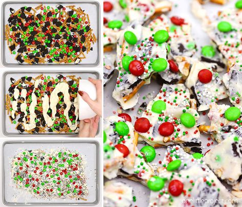 Oreo Pretzel Christmas Bark, Almond Bark Pretzels Christmas, Christmas Pretzel Bark, Reindeer Bark, Chocolate Pretzels Christmas, Pretzel Bark Recipes, Bark Recipes Easy, Holiday Bakes, Cookie Bark