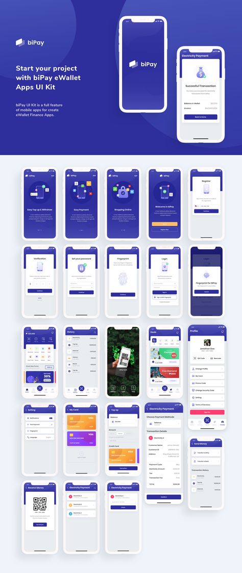 biPay - eWallet Mobile App UI Kit — UI Kits on UI8 Application Ui Design, To Do App, Ux Design Mobile, Ui Ux 디자인, App Design Layout, Ux App Design, Android App Design, Mobile Application Design, Desain Ui