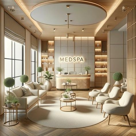 Medical Lobby Design, Classic Clinic Interior Design, Beautiful Waiting Rooms, Beauty Clinic Aesthetic, Medispa Design Interiors, Medspa Lobby, Med Spa Lobby, Modern Medspa, Pearl Room Decor