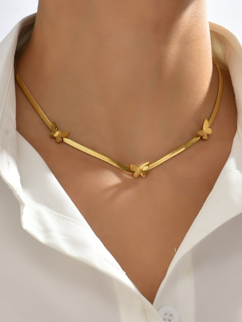 Yellow Gold Fashionable Collar  Stainless Steel  Chain Necklaces Embellished   Jewelry Gold Layered Chains, Chain Designs Gold Women, Chain Designs Gold, Gold Chain Designs For Women, Chain Necklace Outfit, Minimalist Accessories Jewellery, Gold Neck Chain, Unique Gold Jewelry Designs, Pinterest Jewelry