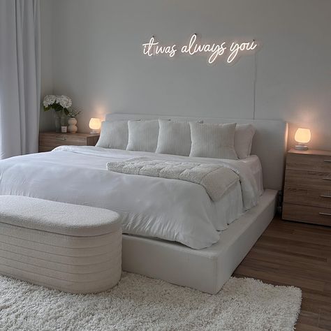 Check out this photo from sydneynicole Minimal Room Aesthetic, White Bed Frame, White Room Decor, Teen Bedroom Designs, Apartment Living Room Design, College Apartment Decor, Amazon Favorites, Simple Room, Small Bedroom Decor