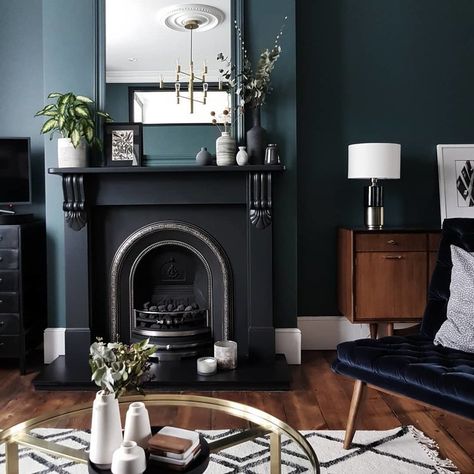 Blue Accent Wall Living Room, Dark Blue Dining Room, Alex Stedman, Dark Blue Rooms, Blue Walls Living Room, The Frugality, Dark Blue Bedrooms, Blue Grey Walls, Dark Blue Living Room