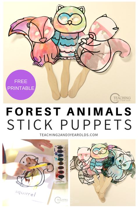 These forest animal puppets are so easy to make, and we've even given you free printables. Simply add a craft stick and invite your preschoolers to use them as a prop during circle time! #art #animals #circletime #classroom #homeschool #paint #literacy #printables #preschool #AGE3 #AGE4 #teaching2and3yearolds Printable Puppets, Forest Animals Preschool, Forest Animal Art, Forest Animal Crafts, Forest Preschool, Diarama Ideas, Animal Crafts Preschool, Animal Puppets, Forest Animals Theme