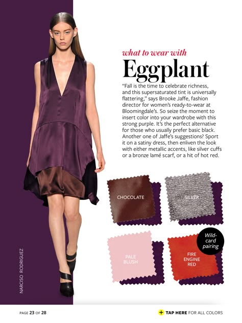 eggplant + chocolate/silver/pale blush/fire engine red Color Crash Course, Instyle Color Crash Course, Colour Combinations Fashion, Color Combos Outfit, Color Combinations For Clothes, Cool Winter, Eggplant Color, Amal Clooney, Color Pairing