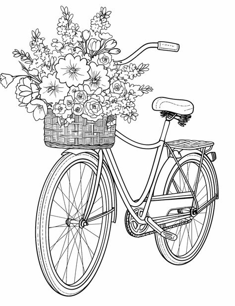 Spring Coloring Pages For Adults, Spring Flowers Coloring Pages, Spring Colouring, Printable Spring Coloring Pages, Coloring Pages Flowers, Coloring Pages Spring, Bike With Flowers, Spring Coloring Sheets, Mom Coloring Pages