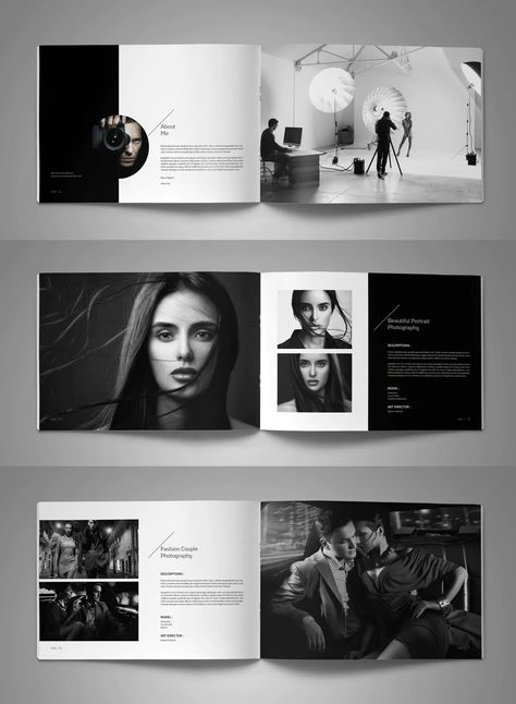 Photography Portfolio Brochure Template Download Wedding Photography Portfolio, Photo Portfolio Design, Portfolio Design Photography, Photography Portfolio Design, Book Portfolio Design, Photography Layout Design, Photography Magazine Design, Photo Book Layout Design, Photography Book Design