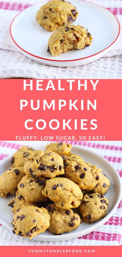 Lilly’s Chocolate Chip Recipes, Chocolate Chip Pumpkin Cookies, Pumpkin Cookies Healthy, Soft Pumpkin Cookies, Cookies Soft, Pumpkin Desserts, Healthy Chocolate Chip, Pumpkin Chocolate Chip Cookies, Healthy Halloween