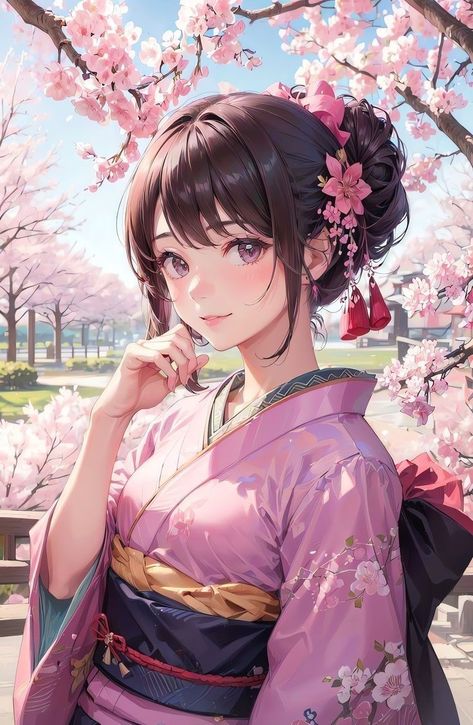 Japanese Kimono Anime, Kimono Reference, Kimono Drawing, Guess The Anime, Female Anime Characters, Kimono Art, Aesthetic Artwork, Anime Kimono, Geisha Art