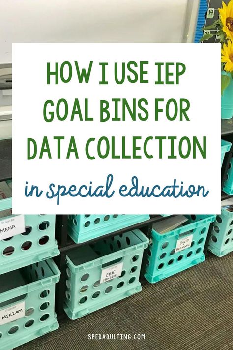 Special education teachers, if you have a caseload of students all working on different IEP goals, learn all about my secret to managing different levels of IEP goals at the same time: IEP Goal Bins. With this system you’ll be able to easily help your special education students practice IEP goals and collect data on IEP goals no matter the size of your caseload. Take a look inside my IEP Goal Bins and learn how I use IEP goal bins in my functional life skills classroom here. Special Education Student Schedule, Classroom Decor For Special Education, Adaptive Classroom Ideas, Iep Work Bins, Lld Classroom Special Education, Life Skills Elementary Special Education, Resource Room Teacher Special Education, Life Skills Classroom Activities, Special Education Classroom Setup Middle School