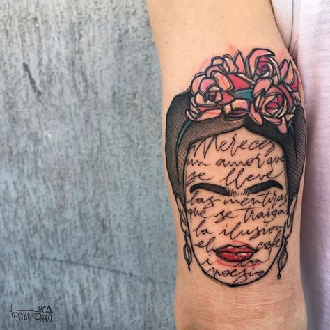 Frida Kahlo  Tattoo Frida Kahlo Tattoo, Kahlo Tattoo, Frida Tattoo, Frida Kahlo Tattoos, Tatuaje Cover Up, Italian Tattoos, Feminist Tattoo, Girl Power Tattoo, Sketch Style Tattoos