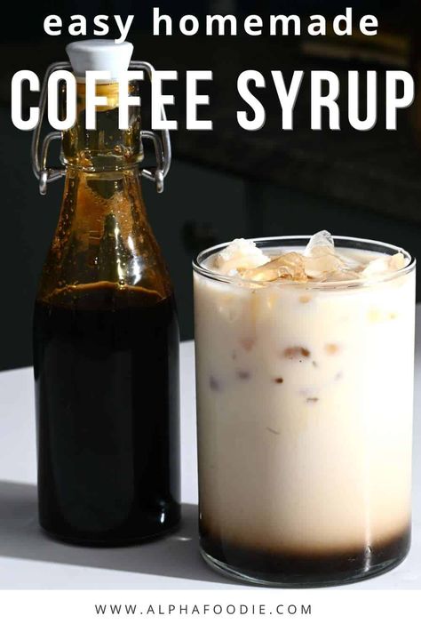 How to make coffee syrup - this homemade coffee-flavored syrup requires just two ingredients and is perfect for adding to iced coffee, cocktails, and drizzling over desserts! Teriyaki Salad, Iced Coffee Cocktails, Peppermint Mocha Creamer, Homemade Syrups, Homemade Coffee Syrup, Coffee Smoothie Recipes, Coffee Syrups, Coffee Creamer Recipe, Coffee Creamers