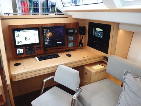 Modern Sailboat Navigation Stations | Cruising World Sailing Yacht Interior, Boat Interior Design, Boat Navigation, Sailboat Interior, Boat Projects, Yacht Interior, Boat Interior, Sailing Adventures, Boat Stuff