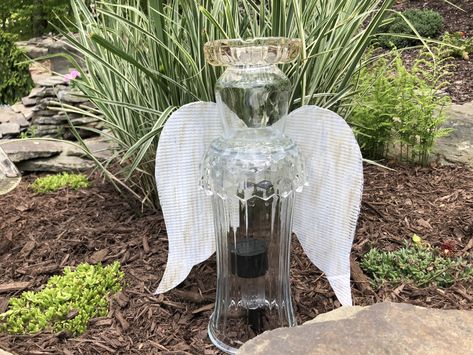 Crafty Decorator, Fun Garden Art, Glass Totems, Glass Angels, Glassware Garden Art, Clip Boards, Garden Angel, Solar Light Crafts, Glassware Crafts