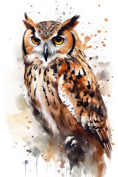 Owl Watercolor, Owl Illustration, Owls Drawing, Canvas Painting Ideas, Owl Painting, Creative Artwork, Owl Art, Beginner Painting, Watercolor Bird