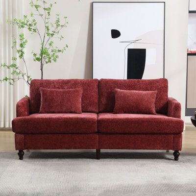 This living room accent chair, in fashionable and classic style, is suitable for various scenarios like dining room, kitchen, living room, bedroom, dressing room, vanity room, etc. This is the best choice for your decorating a room or gifting to families and friends. Fabric: Red Chenille | Charlton Home® Deshazer 68.9" 31.9 H x 68.9 W x 32.7 D in redChenille | 18.1" H X 61.8" W X 21.7" D | Wayfair Maroon Couch, Burgundy Sofa, Burgundy Sofas, Bungalow Living Room, Red Accent Chair, Bedroom Dressing Room, Room Vanity, Bedroom Dressing, Beige Living Rooms