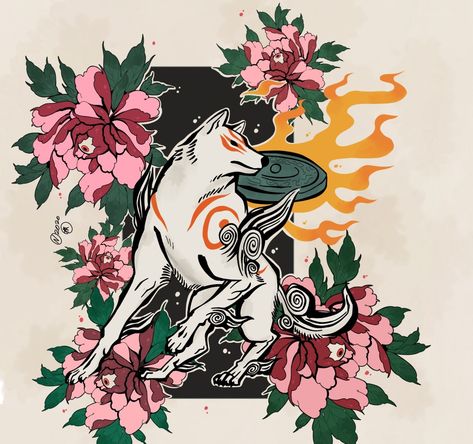 Okami Tattoo art Videogame Tattoos, Okami Tattoo, Small Tattoos For Guys, Lotus Tattoo, Girl Illustration, Best Girl, Floral Stickers, Angel Tattoo Men, Tattoo Ideas Design