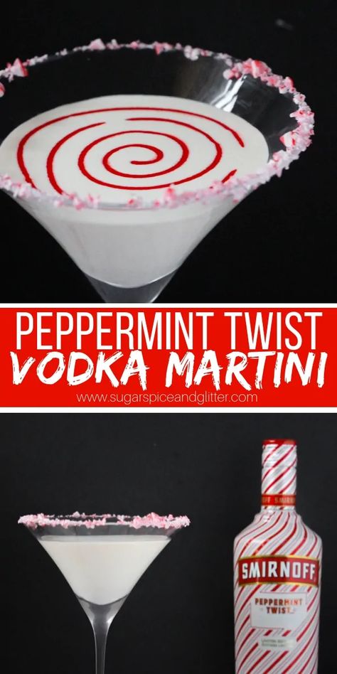 Drinks With Peppermint Vodka, Peppermint Martini Recipe, Smirnoff Peppermint Twist, Peppermint Vodka, Xmas Drinks, Peppermint Martini, Christmas Drinks Alcohol Recipes, Christmas Party Drinks, Christmas Drinks Recipes