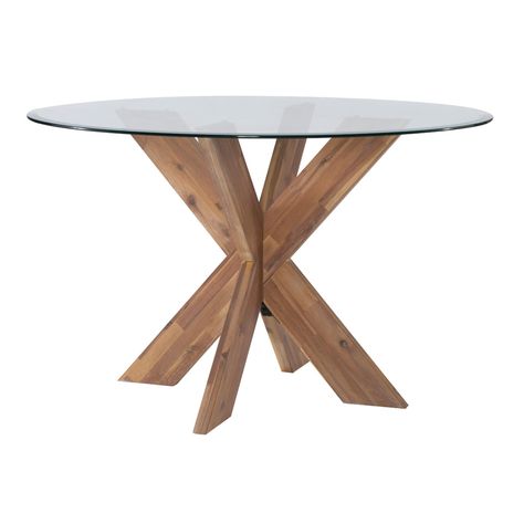 Round Acacia Wood and Glass Top Kent Dining Table | World Market Wood Base Glass Top Dining Table, Dining Toom, Glass Kitchen Table, Round Glass Dining Table, Glass Round Dining Table, Glass Top Dining Table, Table Glass, Contemporary Table, Table Round