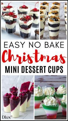 If you're looking for easy no bake Christmas desserts, check out this awesome collection of simple holiday dessert recipes that will definitely impress your guests! They're also a perfect Christmas party dessert for kids and adults too! Click for full recipes and videos! #christmasdessertrecipes #easychristmaspartydesserts #christmaspartydessertsforkids #easychristmasdesserts #easychristmasdessertideas #nobakechristmasdessertideas #nobakechristmaspartydesserts #nobakechristmasdessertrecipes Christmas Mini Desserts, Individual Christmas Desserts, Easy Holiday Desserts Christmas, Holiday Desserts Thanksgiving, No Bake Christmas, Cup Recipes, Christmas Desserts Party, Bake Christmas, Holiday Desserts Christmas