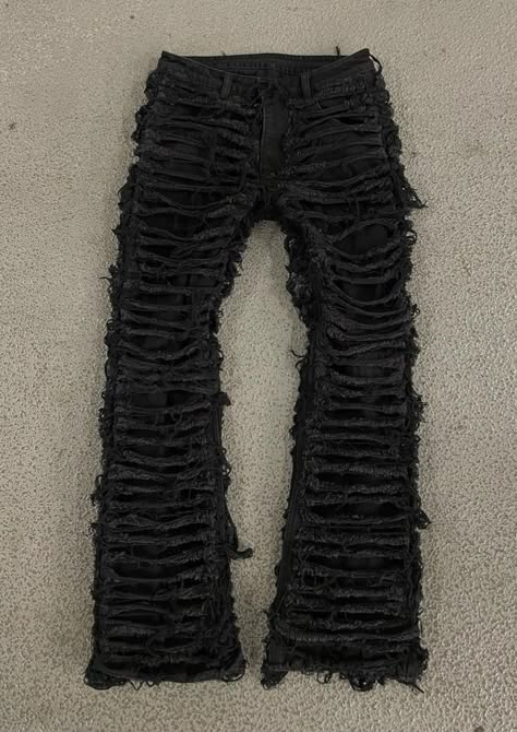 Stacked Black Jeans, Custom Black Jeans, Stack Pants, Grunge Fashion Outfits, Stacked Jeans, Denim Diy Clothes, Apparel Design Inspiration, Drippy Outfit, Denim Ideas