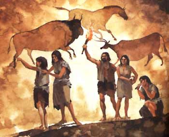 prehistoric people in cave doing cave paintings. They didnt have electricity so they would use torch light to see things around them Cave People, Paleolithic Art, Prehistoric Cave Paintings, Prehistoric Age, Prehistoric Man, Cave Painting, Early Humans, Prehistoric Art, Paleo Art