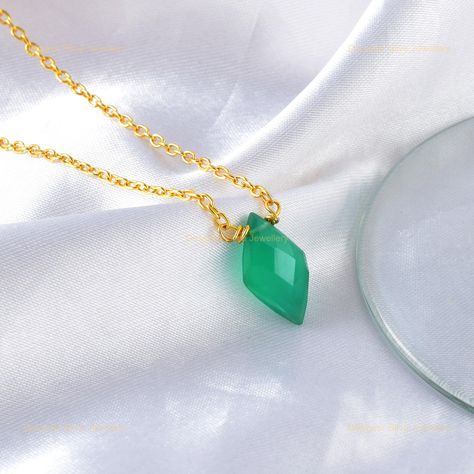 Real Silver Necklace, Green Onyx Necklace, Thanksgiving Jewelry, Rhombus Shape, Jewelry Cute, Onyx Necklace, Anniversary Jewelry, Onyx Gemstone, Silver Gifts