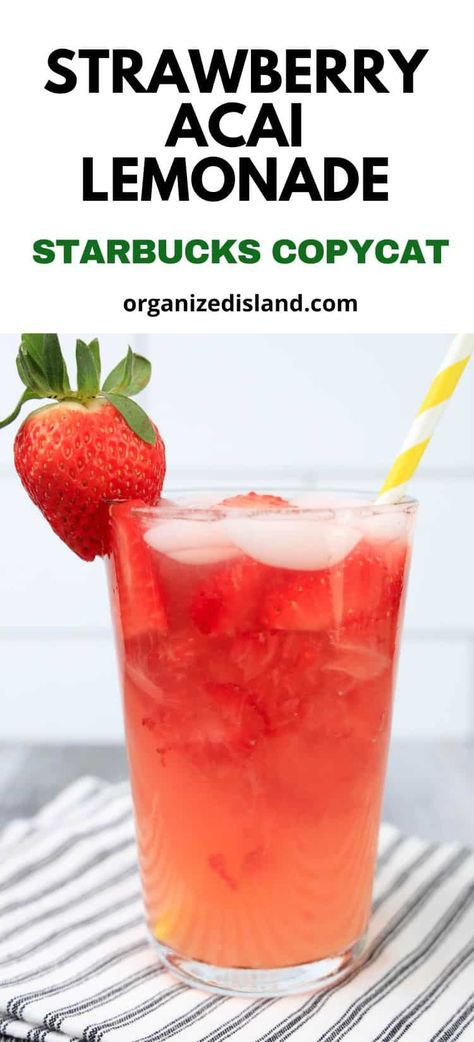 Strawberry Acai Refresher With Lemonade Recipe, Starbucks Strawberry Acai Lemonade, Starbucks Strawberry Refresher, Strawberry Acai Lemonade, Acai Lemonade, Starbucks Strawberry Acai, Acai Drink, Starbucks Strawberry Acai Refresher, Frozen Strawberry Lemonade