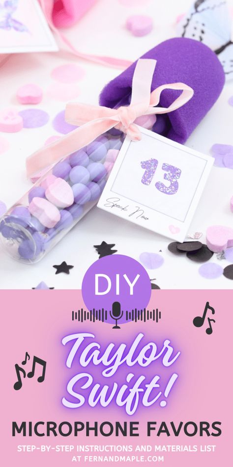 How to make easy, fun, and inexpensive DIY Taylor Swift Microphone Favors - perfect for Swiftie parties or gifts! Microphone Party Favors, Taylor Swift Party Favors Kids, Diy Taylor Swift Birthday Party, Taylor Swift Gift Bag Ideas, Swiftie Party Favors, Taylor Swift Birthday Diy, Taylor Swift Themed Party Favors, Taylor Swift Goody Bag Ideas, Taylor Swift Birthday Party Goodie Bags