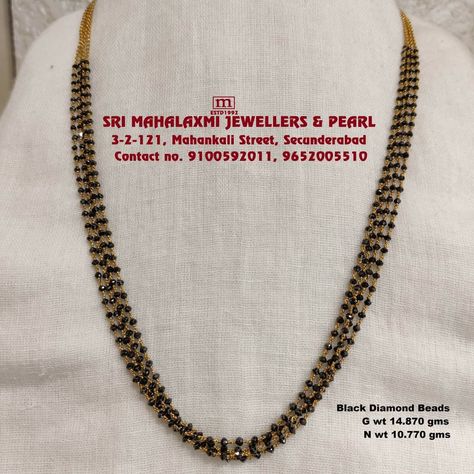 Black Chains Jewelry Gold, Black Diamond Chains Indian, Long Black Beads Chain Indian, Black Diamonds Chains, Black Diamond Nallapusalu, Short Black Beads Designs, Latest Black Beads Designs, Black Diamond Mangalsutra, Diamond Black Beads