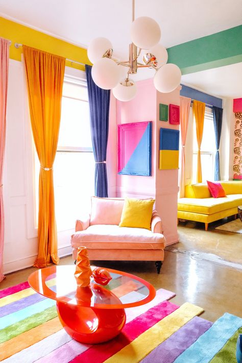 Vibrant Decor Interiors, Fun Toddler Rooms, Colorful Painting Interior, Joyful Interior Design, Bright Color Walls, Bright Colorful Interiors, Fun Colorful House Interior, Bright House Interior Colour, Colourful Maximalist Decor