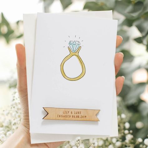 Illustrated ring engagement card Engagement Cards Handmade, Engagement Announcement Cards, Engagement Card, Engagement Celebration, Letter Gifts, Engagement Announcement, Water Colors, Engagement Cards, Put A Ring On It