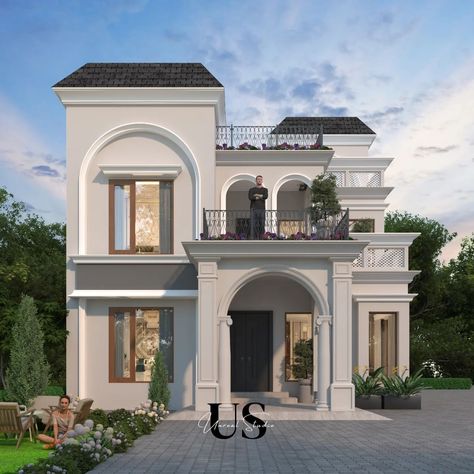 Classical Elevation . . . . . Classical House Elevation, New Classic House, Classical Elevation Design, New Classic Villa, Classic Elevation, Big Modern Houses, House Elevations, Classical Villa, Elevation Ideas