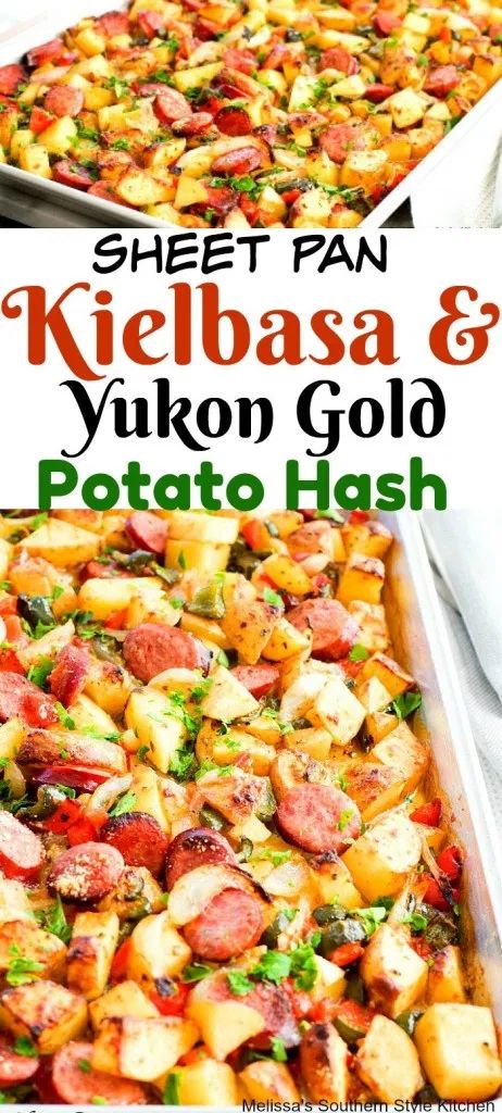 Sheet Pan Kielbasa and Yukon Gold Potato Hash Sheet Pan Kielbasa, Breakfast Southern, Sheet Pan Suppers Recipes, Gold Potato Recipes, Yukon Gold Potato, Kielbasa And Potatoes, Recipes Brunch, Oven Meals, Southern Breakfast