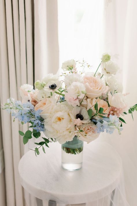 Photo collection by Carly Michelle Photography Bouquet With Blue Hydrangea, Bridesmaid Bouquet With Hydrangeas, Hydrangea Wedding Aesthetic, Bar Flowers Wedding, Hydrangeas Bridal Bouquet, Cream Peony Bouquet, Chatham Bars Inn Wedding, Behavior Board, Hydrangea Bridal Bouquet