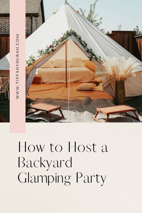 want a fun outdoor party idea to throw this summer? Tiffany Durrah is sharing the inspiration and photos from her mot recent birthday party! This glamping outdoor party is chic and perfect for spring and summer! Visit the blog and see all the items she shopped and photo inspiration to throw your own glamping party! Glamping Slumber Party, Glamping Bday Party Ideas, Glamping Theme Party, Boho Glamping Party, Backyard Glamping Birthday Party, Outdoor Glamping Party, Indoor Glamping Party, Glamping Birthday Party Ideas, Glamping Party Ideas