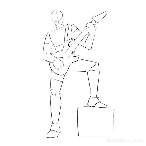 Drawing Reference Poses Instrument, Cool Male Drawing Poses, Gutair Pose Reference Drawing, Tech Pose Reference, Rock Band Poses Drawing Reference, Playing Electric Guitar Pose Reference Drawing, Breaking Down Pose Reference, Standing Drawing Reference Poses, Drawing Reference Holding Something