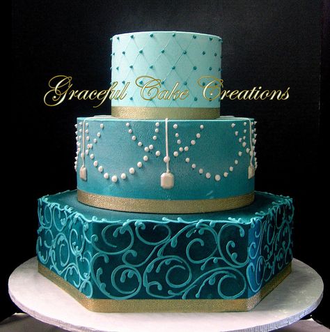 Teal And Cream Wedding, Teal Wedding Cakes, Butter Cream Wedding Cake, Wedding Decorations Elegant, Cream Wedding Cake, Fountain Wedding Cakes, Teal Wedding Cake, Champagne Wedding Cakes, Cream Wedding Cakes