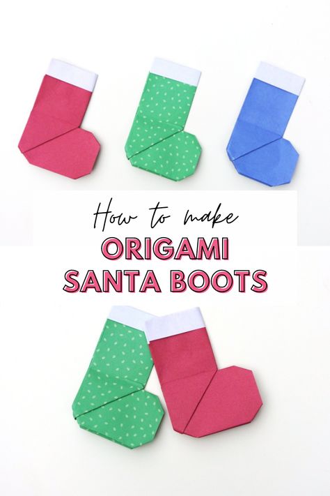 Christmas Paper Stocking, Diy Christmas Ornaments With Paper, Christmas Stocking Paper Craft, Simple Christmas Origami, Santa Origami Kids, Paper Stocking Decorating Ideas, Easy Christmas Origami For Kids, Mini Origami Tutorials, Easy Origami Ornaments