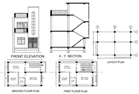 1 BHK Small House Plan And Sectional Elevation Design DWG File. #cadbull #auutocad #caddrawing #autocaddrawing #architecture #architect #bedroom #kitchen #diningarea #toilet #bathroom Perspective Points, Small House Design Floor Plan, 1200sq Ft House Plans, Engineering Basics, Sectional Elevation, One Floor House Plans, 30x50 House Plans, 3d Plan, 20x40 House Plans