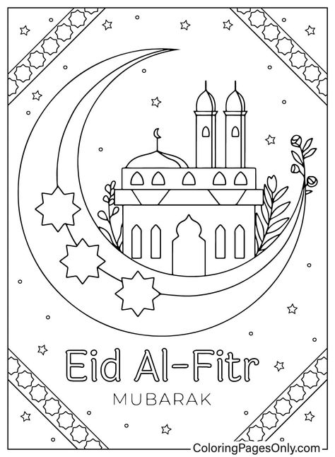 Eid Mubarak Coloring Pages, Eid Coloring Pages, Eid Mubarak Printable, Eid Printables, Eid Pics, Muslim Kids Activities, Muslim Holidays, School Board Decoration, Eid Stickers