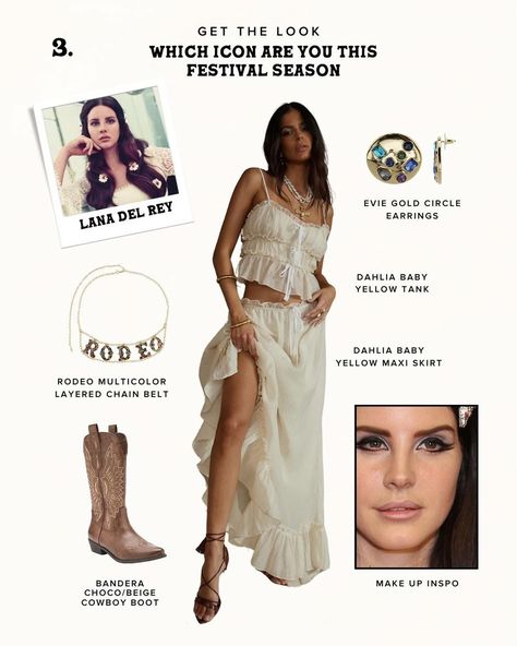 Find your festival muse in our 2024 get the look series featuring celebrity style icons 🤍 Dress like the women you are inspired by #shop12thtribe #FashionMuses #2024Festivals Hot Festival Outfit, Boho Style 2024, Yellow Maxi Skirts, Coachella 2024, Newsletter Ideas, Festival Fits, Country Festival, Celebrity Style Icons, Look Festival